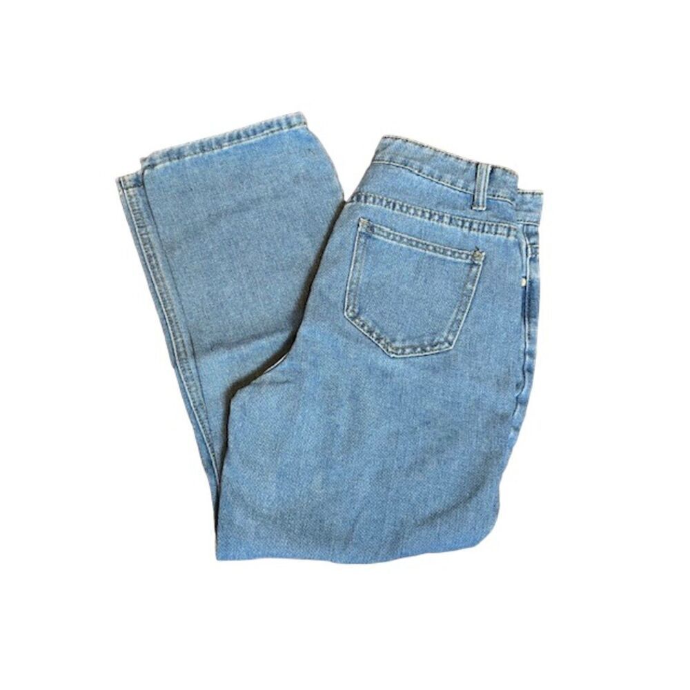 Boohoo Blue High Rise Straight Leg Jeans Light Medium Wash Distressed Size 6